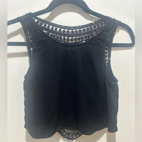 DIVIDED by H&M black crop top, size 12, knitted mesh mosaic see through back - Picture 7 of 8